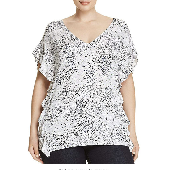 Lysse Size Small White Floral Sullivan Jersey Ruffle Tee Top Short Sleeve Casual - Picture 1 of 7